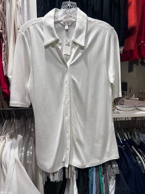 Banana Republic White Short-Sleeve Button Polo